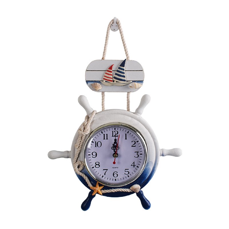 地中海风格23iCM船舵挂钟海洋装饰品钟表家用卧室可爱舵手创意壁