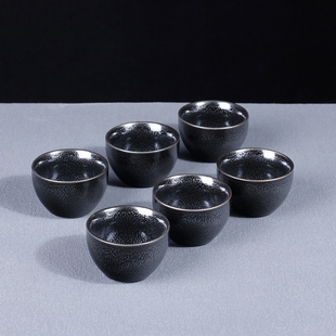 陶瓷茶杯套装6只天目釉功夫茶杯10个小茶杯家用待客人杯喝茶套装