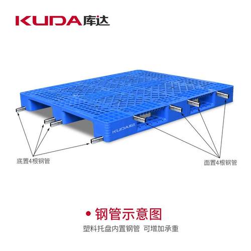 库达1513网格川字（置钢管）塑料托盘防潮平板立体库工业垫仓板
