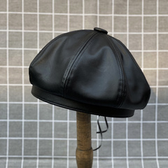 Large Size Man Leather Beret Lady PU Octagon Hat Girl Small