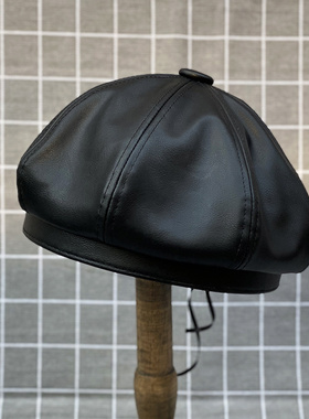 Large Size Man Leather Beret Lady PU Octagon Hat Girl Small
