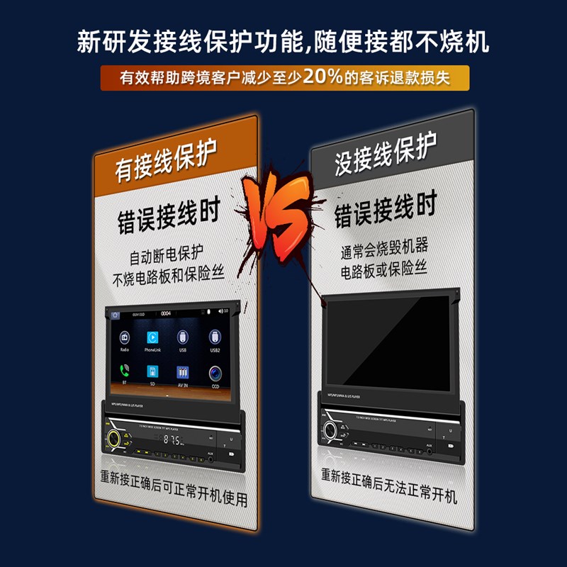 7寸伸缩屏车载MP5播放器倒车互联汽车MP4蓝牙插卡主机无线ca.rpla