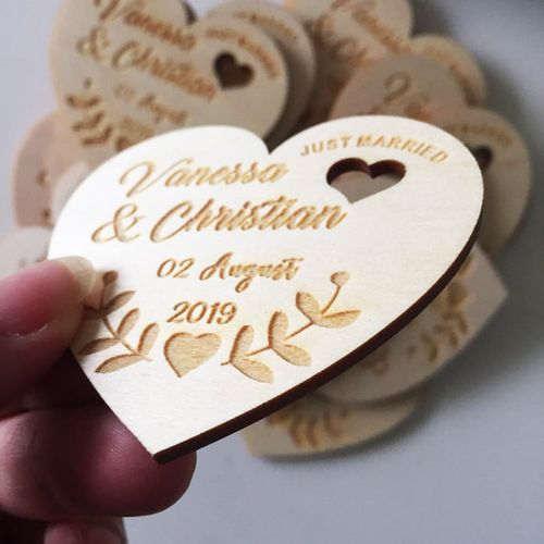 Persobnalized Wedding Laser Heart Save the Date Magnets,Cust