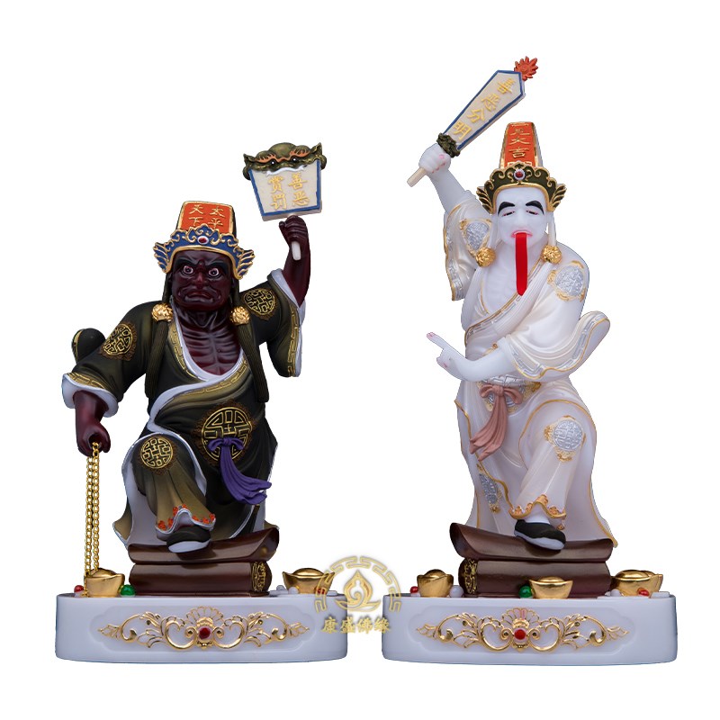 七爷八爷神e像汉白玉黑白无常地府判官阴神雕像新中式招财家居工
