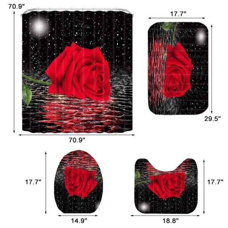 Rose Print Shower Curtain Set Bath Mats KRugs Bath Screens 3