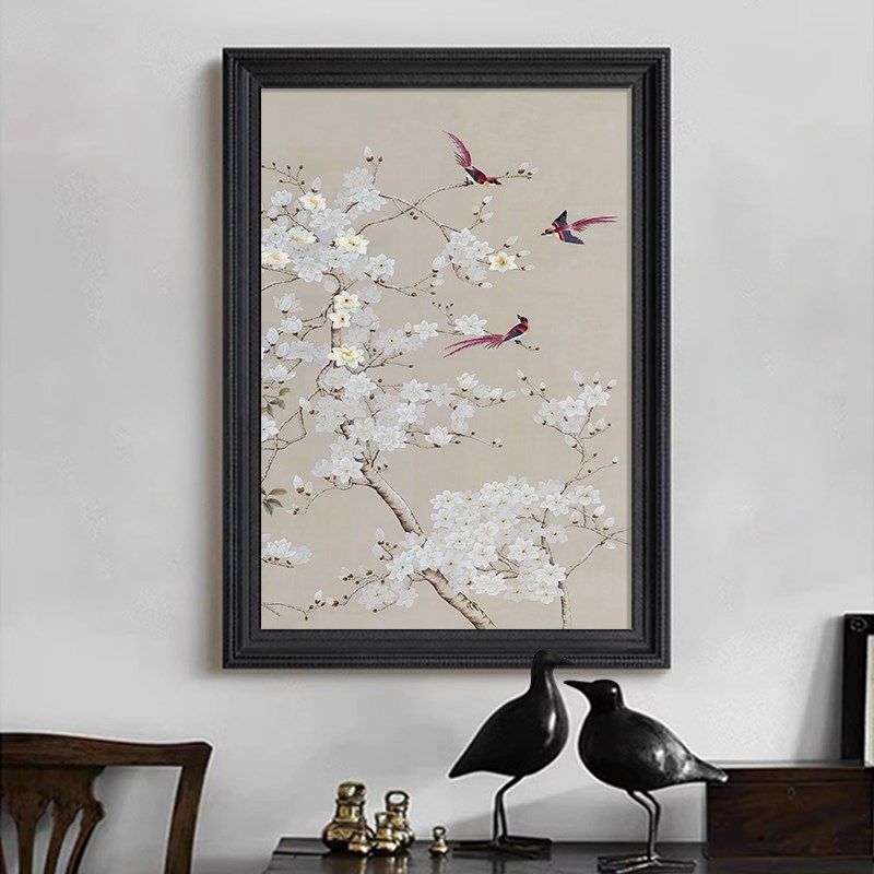 新中式美学梅花喜鹊客厅玄关装饰B品挂画宋代花鸟图中古风手绘油,家居饰品,现代装饰画,淘宝优惠券,粉丝福利购,淘宝优惠卷