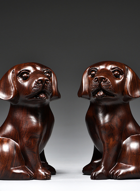 黑檀木雕狗摆件十二生肖狗实木家居E客厅电视柜办公装饰Z红木工艺