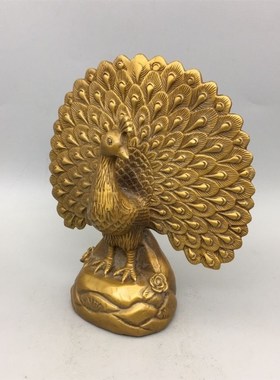 风水黄铜孔雀摆件k家居装饰铜孔雀开屏汽车摆设富贵吉祥物招财摆