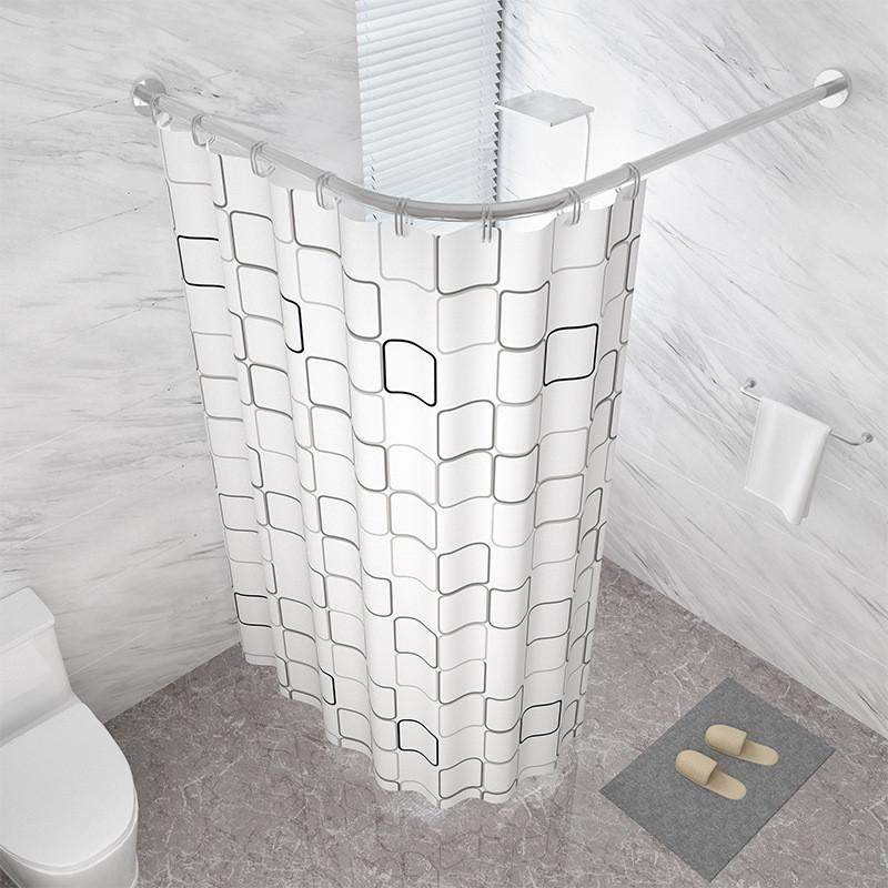 浴室浴帘防水布套装洗澡卫生间窗帘D弧形免打孔杆挂帘子门帘隔断