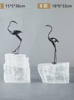 欧式轻奢水晶仙h鹤摆件现代简约样板间客厅电视柜酒店餐桌家居饰