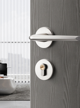 银白色卧室门锁镍j拉丝室内房间木门两件式房门锁磁吸静音极简门