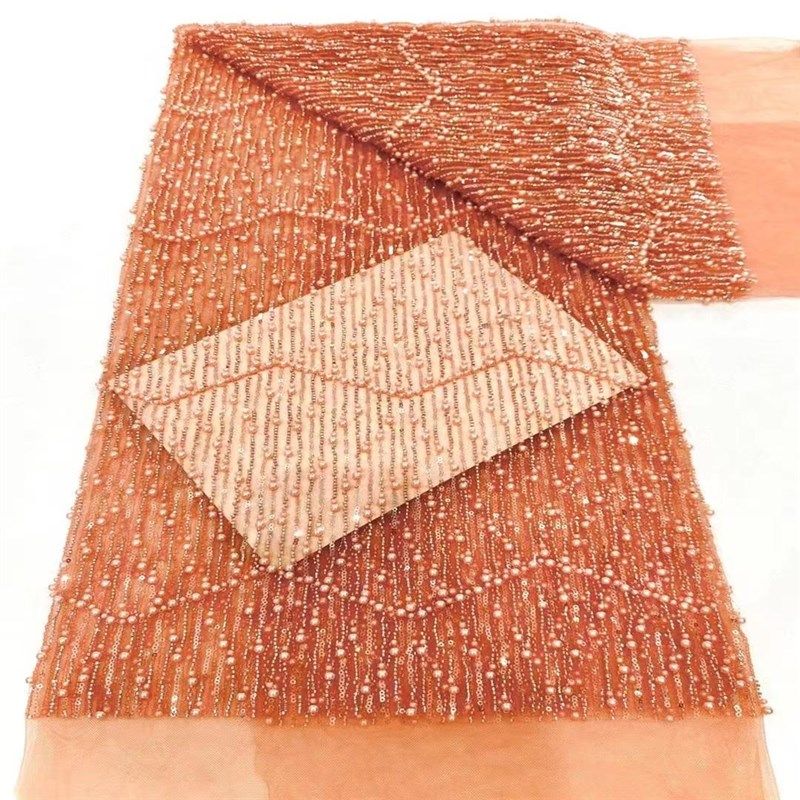 热销高端b手工钉珠绣珠管亮片刺绣蕾丝欧美婚纱礼服宴会装DIY面料