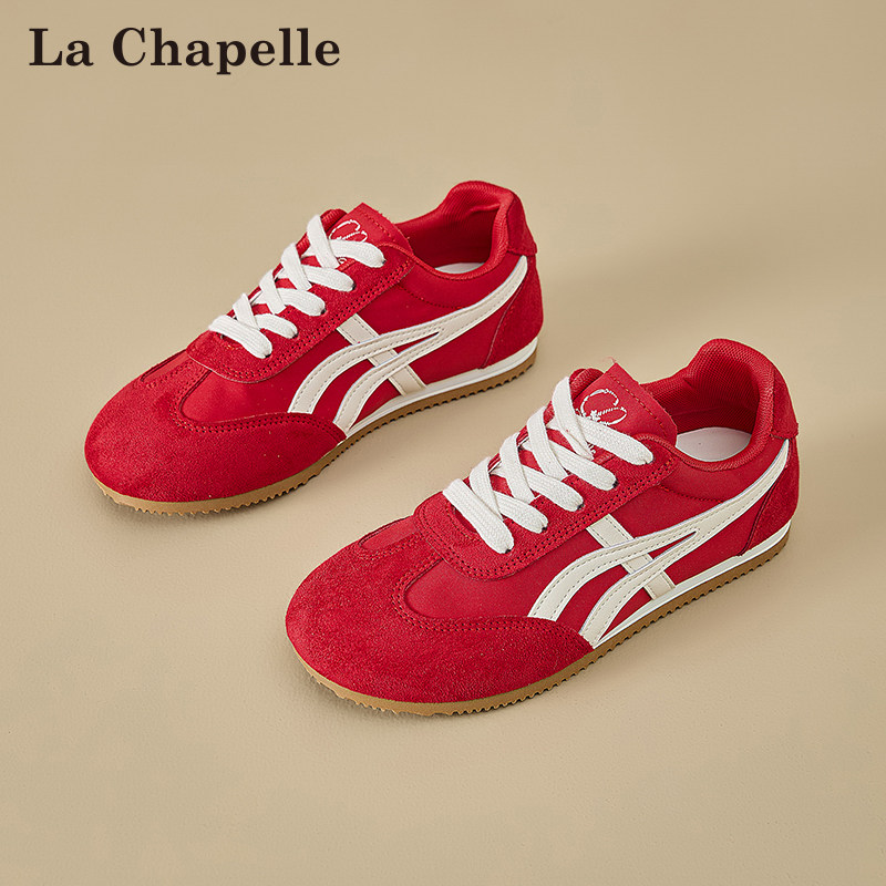 拉夏贝尔复古红色内增高德训鞋女2026新款春季平底运动休闲阿甘鞋,女鞋,德训鞋,淘宝优惠券,粉丝福利购,淘宝优惠卷