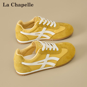 女2025新款 秋冬爆款 加绒阿甘鞋 拉夏贝尔黄色德训鞋 子运动休闲板鞋