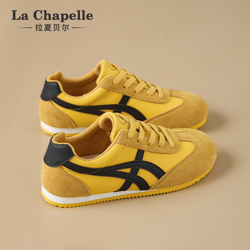 拉夏贝尔黄色德训鞋女2026新款春季运动休闲板鞋内增高百搭阿甘鞋
