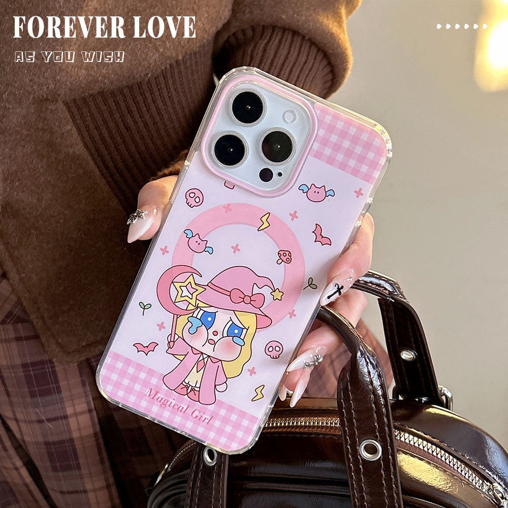 有尾巴磁吸壳适用苹果17手机壳粉色少女哭娃iPhone16防摔保护套15Magsafe磁吸充电手机壳亚克力14/13手机壳