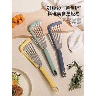 不锈钢煎鱼铲家用硅胶蝴蝶铲不粘锅专用锅铲耐高温长柄漏铲煎蛋铲