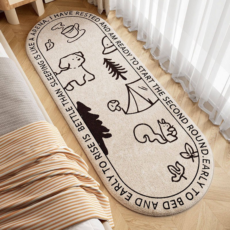 床边小狗花卉长条卡通地毯简约创意线条卧室仿羊绒地毯客厅飘窗垫