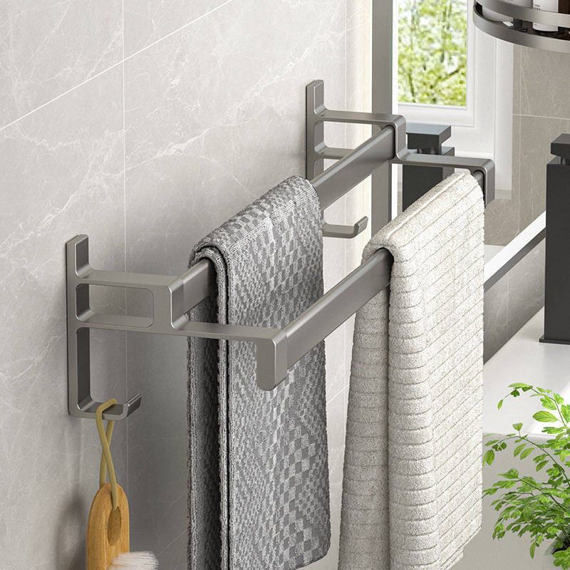 免打孔毛巾杆双杆枪灰太空铝毛巾架卫生间浴巾置物架浴室挂件轻奢,家装主材,毛巾环,淘宝优惠券,粉丝福利购,淘宝优惠卷