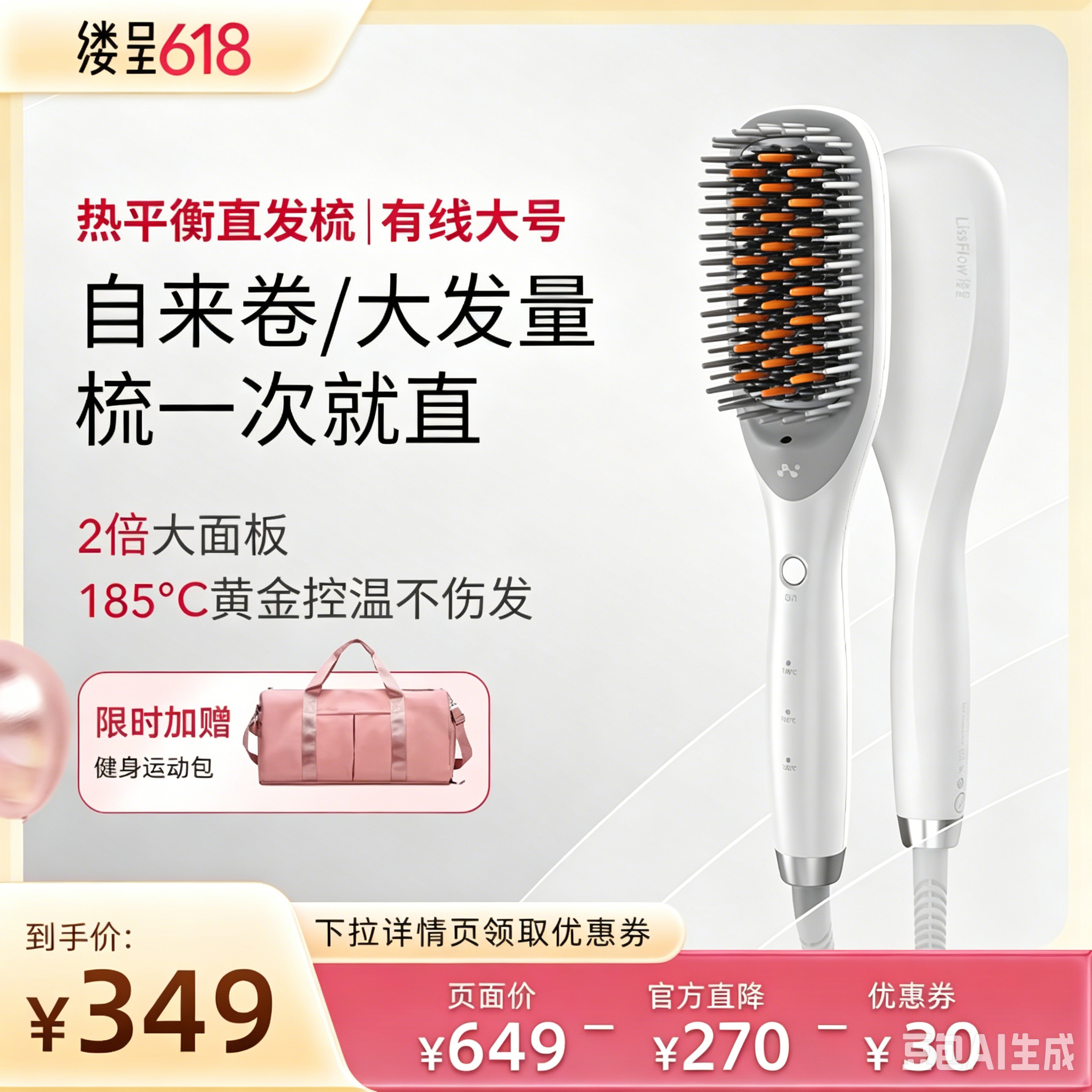 【达人专属】 宋轶推荐 缕呈热平衡大号直发梳负离子不伤发