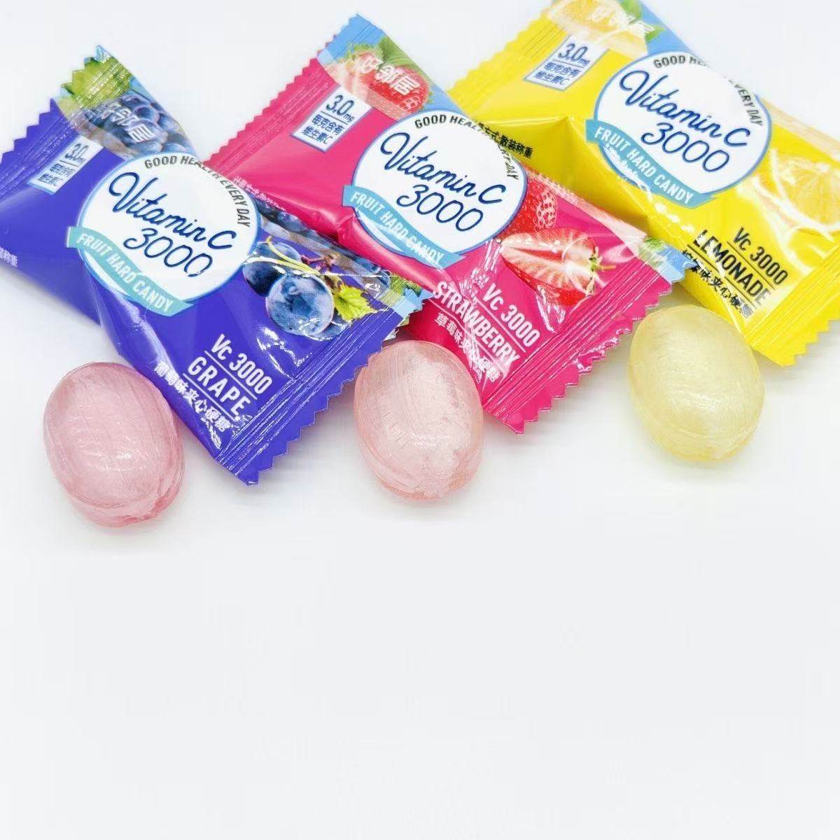 好邻居VC3000柠檬蜜桃香橙味夹心水果硬糖果喜糖补充维生素C 散装