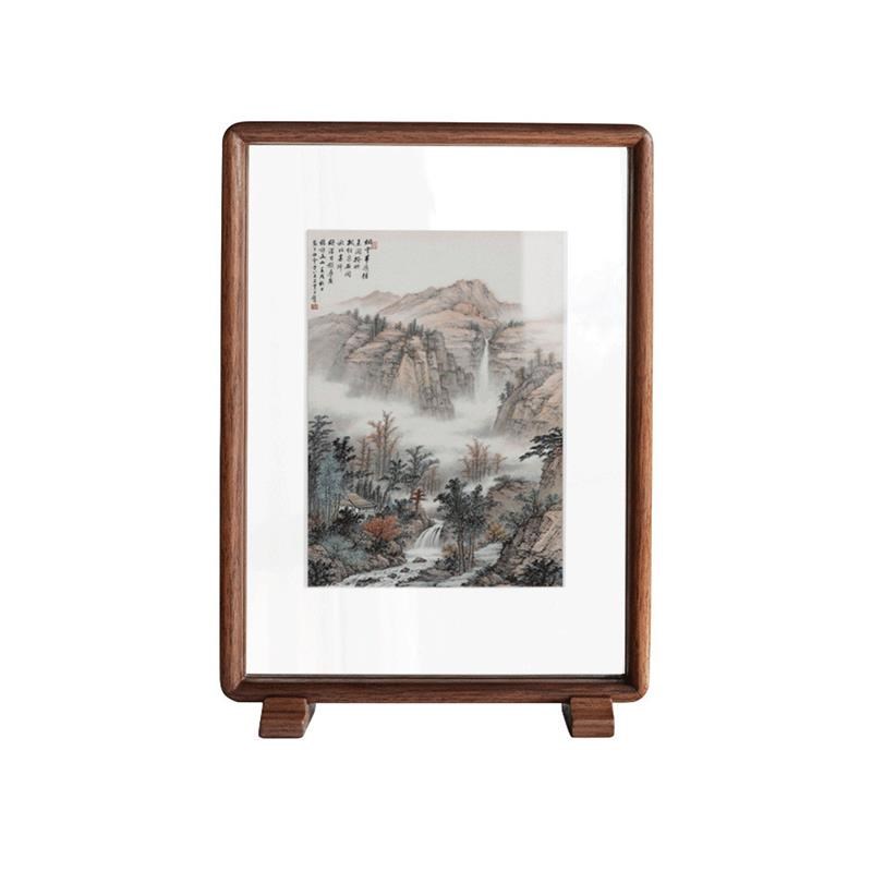 黑胡桃木圆角透明双面相框摆台8/10寸a4A3剪纸植T物标本亚克力展