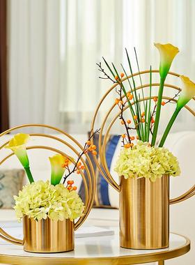 现代样板金属客厅器花间轻奢欧式花F瓶摆件装饰仿真花艺干花插花