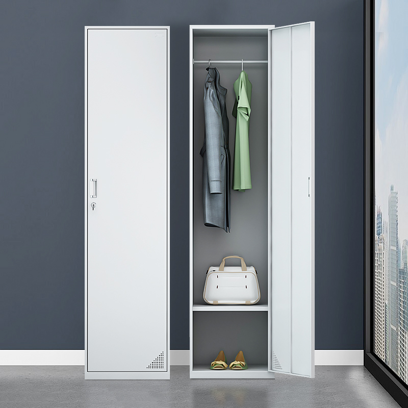 家用单门铁皮更衣柜带锁s员工储物收纳柜更衣室简约钢制存包柜鞋