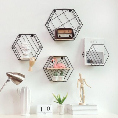 Wall Mounted Floating Shelf Modern SiImple Geometry Wood Met