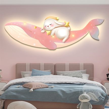 轻奢led带灯i儿童房装饰画卡通女孩卧室房间挂画简约温馨床头壁画