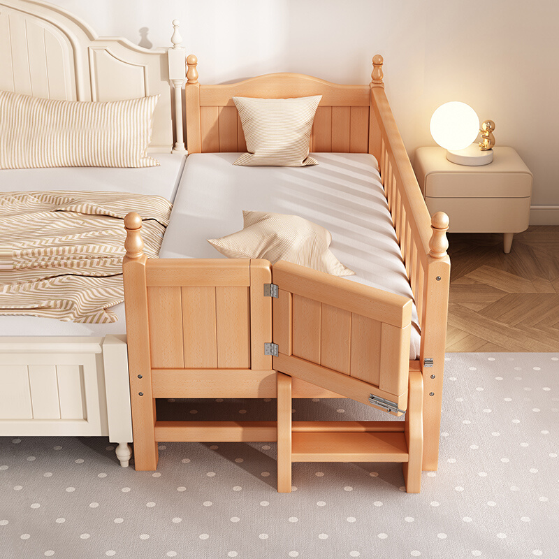 实木儿童拼接床带护栏宝宝加宽床边小床榉木平接床婴儿床拼接大床