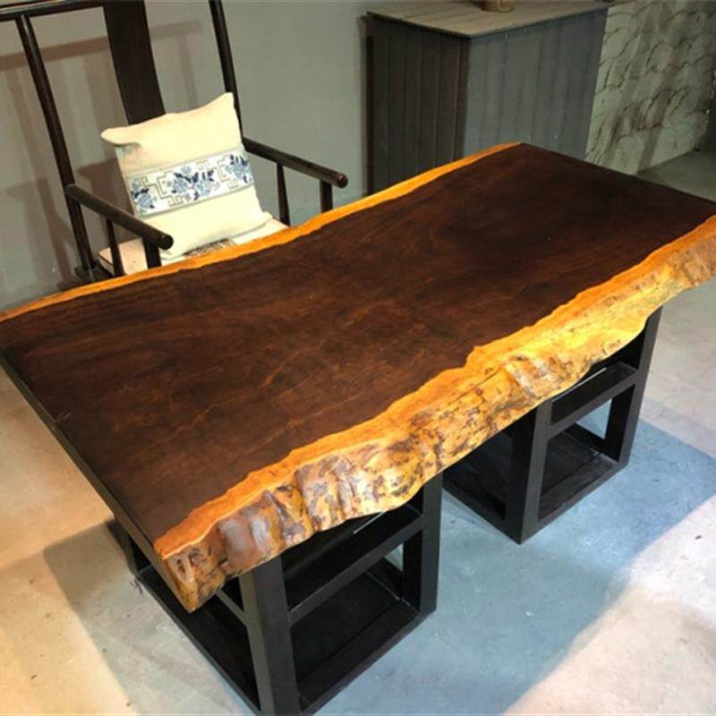 尺寸: 150*82*7黑檀大板风车木皮灰木实木茶桌办公会议餐桌面