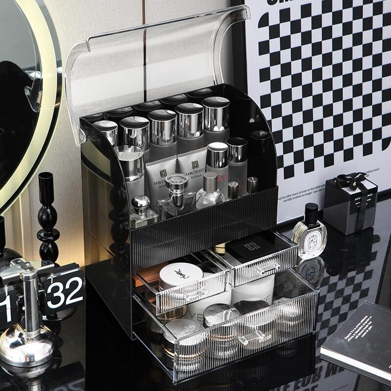 化妆品收纳盒带盖桌面亚克力抽屉式口红护肤梳P妆台置物架整理盒