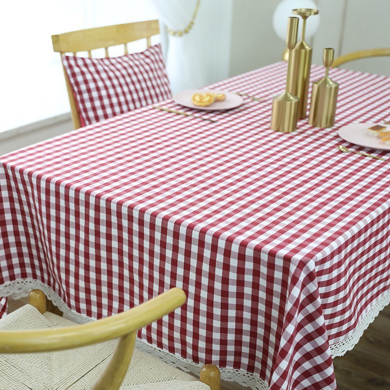 桌布布艺防油水格l子正方形棉麻现代简约茶几台布家用餐桌布长方