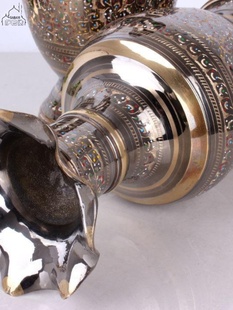 家装 定制巴基斯坦铜器手工精雕彩点米尔花瓶仿古金属黄铜花瓶中式