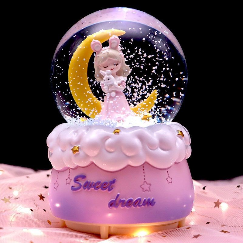 可爱卡通月亮公主水晶球音乐盒发光雪花送儿童闺蜜女生日礼物毕业