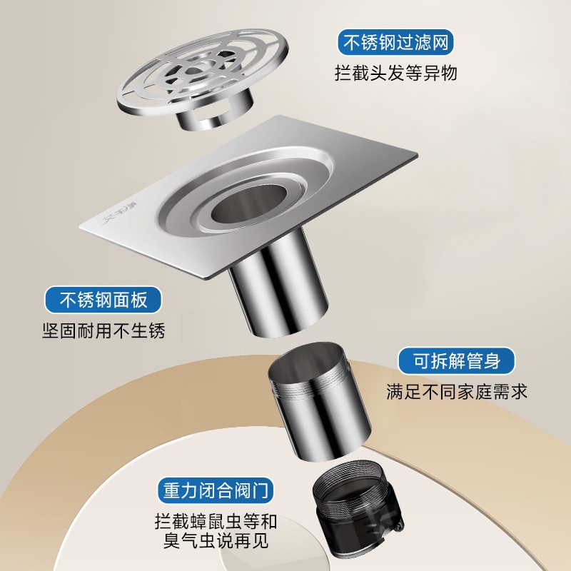 艾干净卫生间防断层地漏翻新器防虫臭可拼接长短款盖板过滤防堵塞