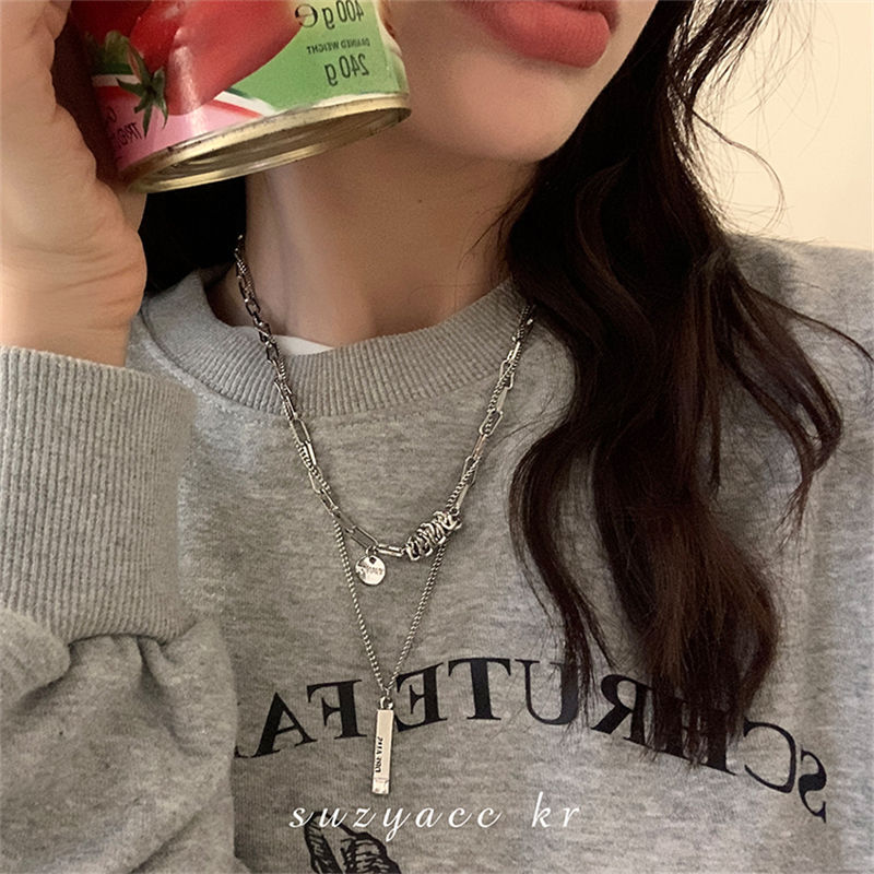 t恤项链配饰女小众设计感叠戴双层吊坠年新款女个性嘻哈毛