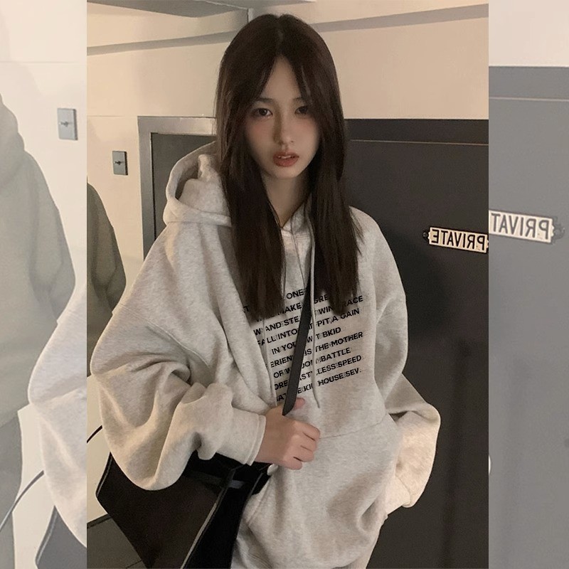 美式高街国潮牌hiphop连帽卫衣女春秋新款慵懒风宽松薄款上衣外套