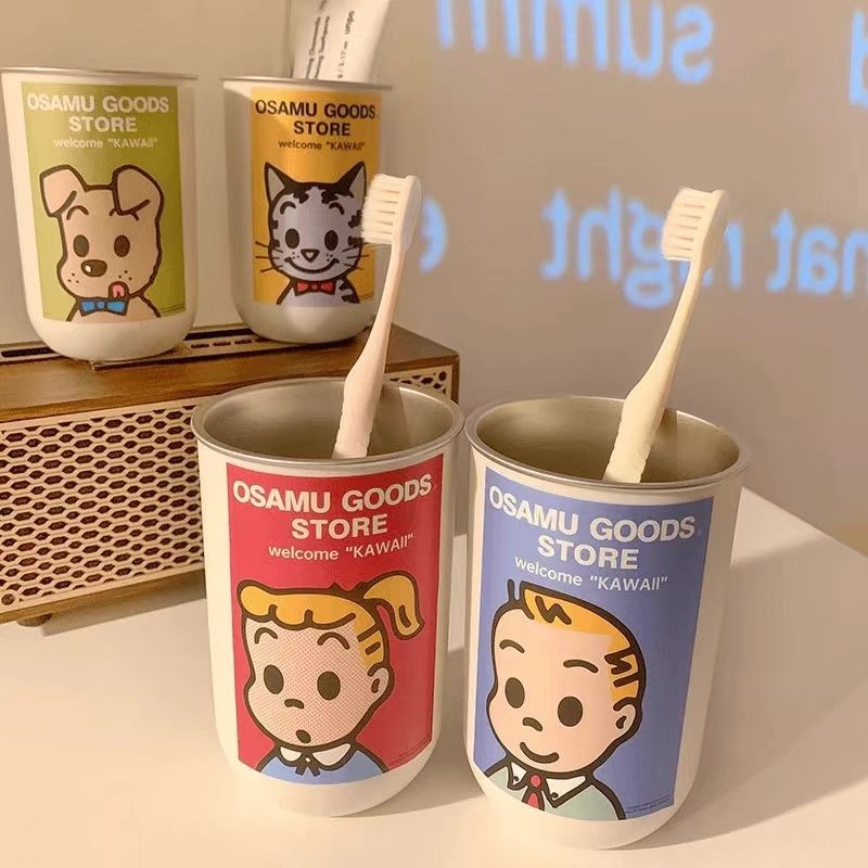 可爱漱口杯原田治不锈钢家用牙刷杯情侣高颜值宿舍洗漱水杯牙刷杯