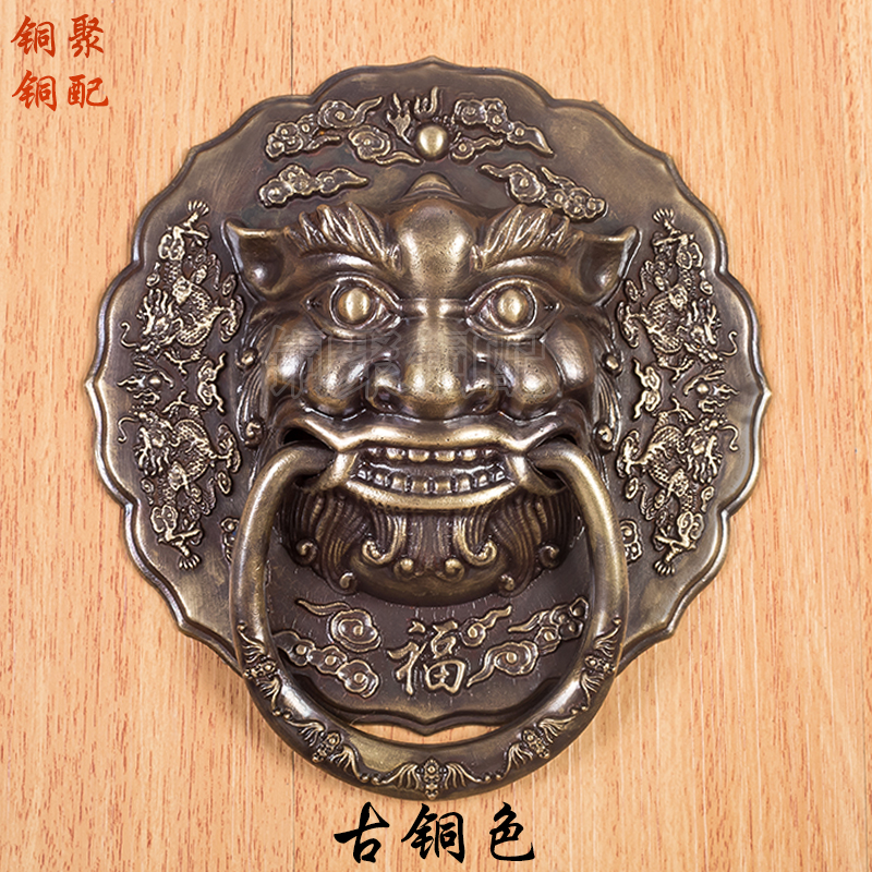包邮中式仿古铜拉手大门拉手门环兽头狮子头纯铜把手铜配件铜拉手