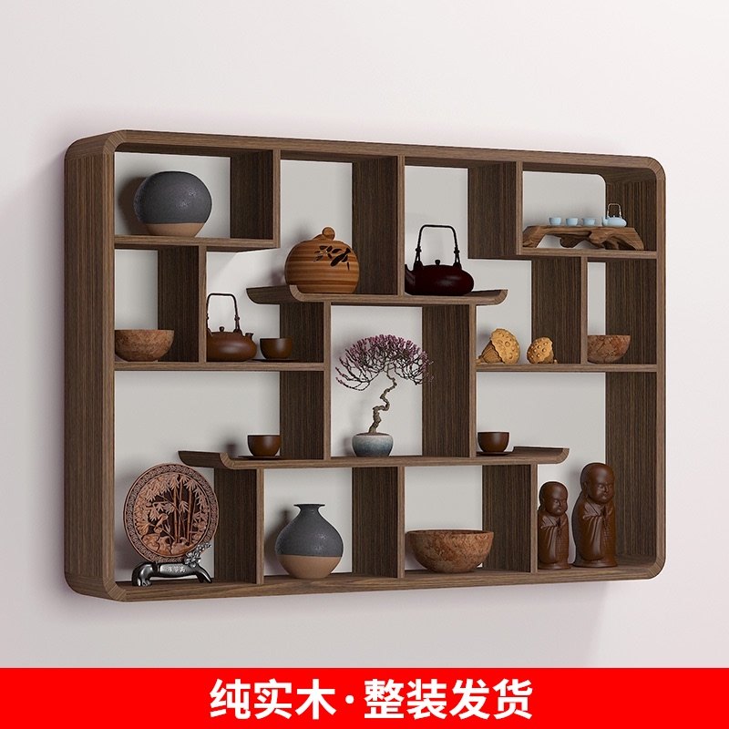 博古架 挂墙 多宝阁 实木中式 茶架 壁挂式 置物架墙上 壁挂 隔断