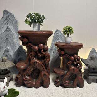 花架子客厅花盆架室内阳台仿根雕置物家用盆景盆栽假山流水摆件台