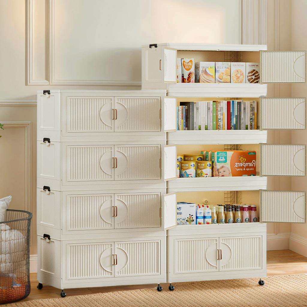 儿童玩具收纳箱大容量带盖家用塑料宝宝衣物整理箱带滑轮多层柜子