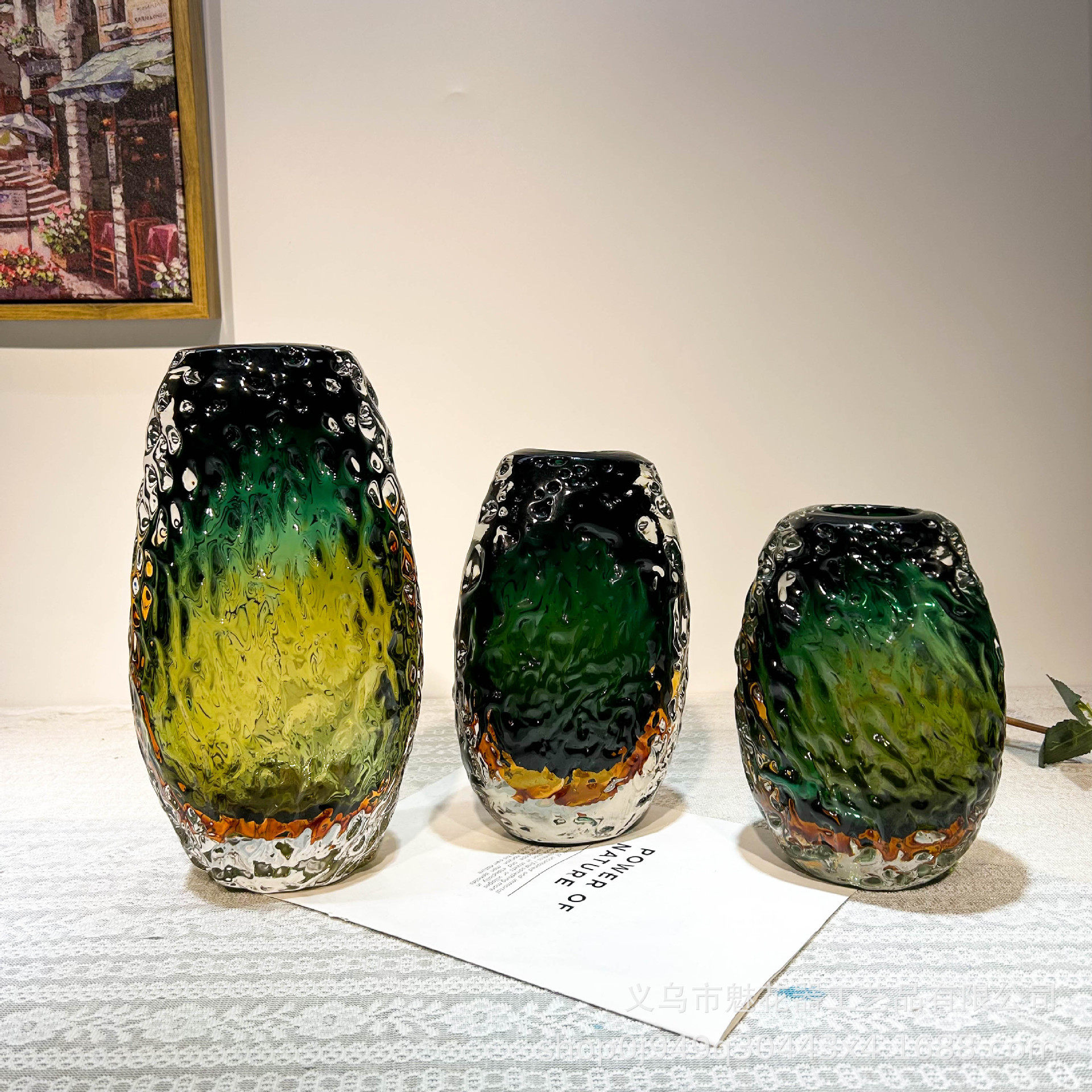 现代轻奢撞色水波纹琉璃花瓶家居摆件样售楼部板间插花高级装饰