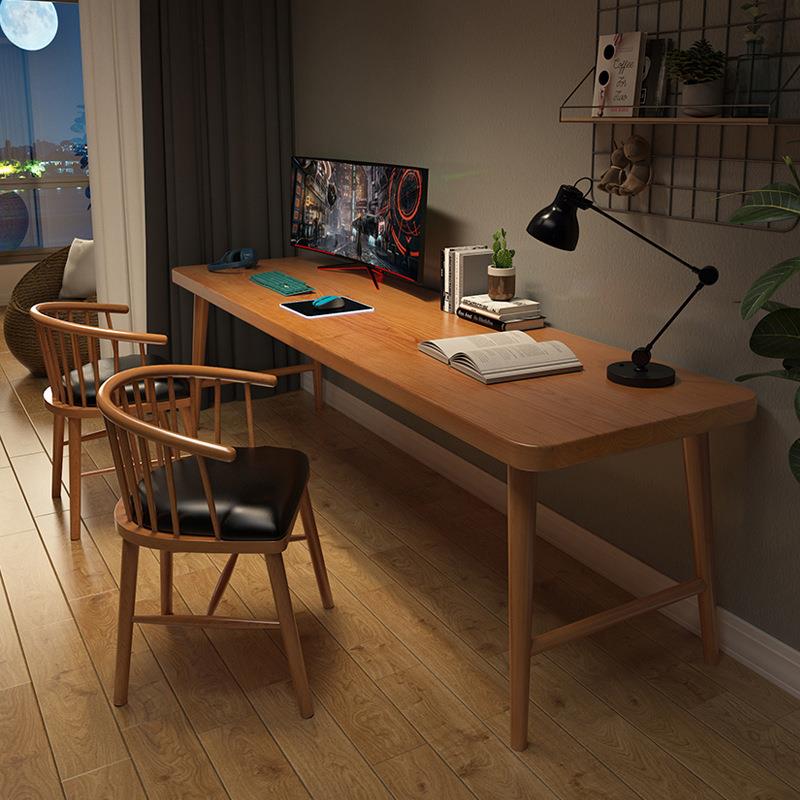 简约书房办公写字台家用电脑桌全实木双人书桌学习电竞靠墙长桌子
