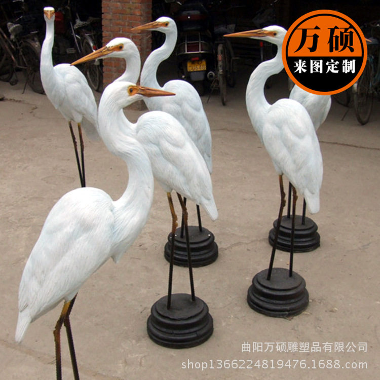 玻璃钢白鹭雕塑园林景观雕塑动物小品公园水池仙鹤摆件
