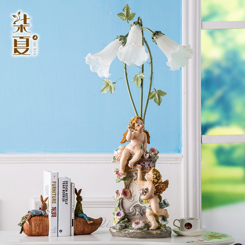 欧式树脂天使台灯客厅床头摆件