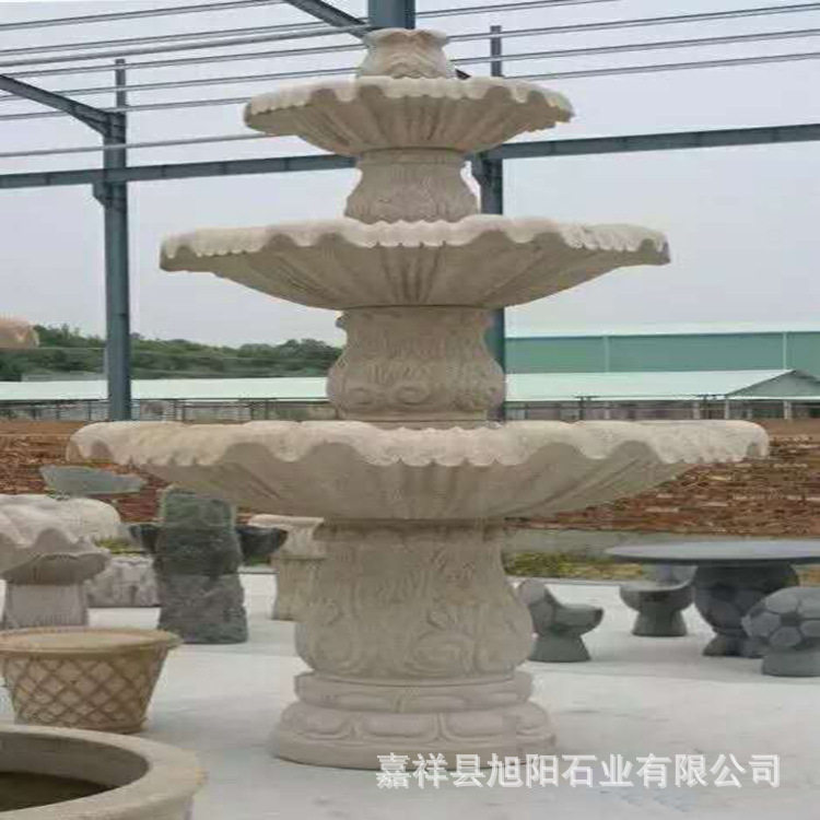 石雕风水球 花岗岩晚霞红喷泉 园林欧式水钵户外庭院水池流水摆件