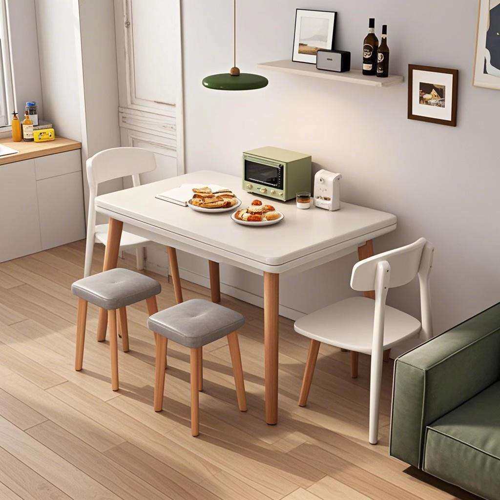 折叠餐桌家用小户型实木腿多功能桌子饭桌长方形桌椅组合可折叠